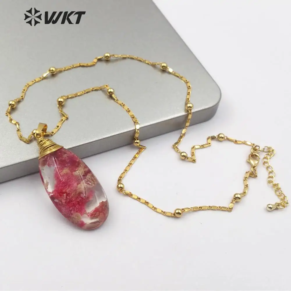 WT-N1200 WKT New Stone Necklace Gold Wire Wrapped Water Drop Shape Clouds Quartz  Accessory Women Fashion Fine Jewerly