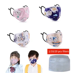 Kids Children Cotton Anti-Dust Face Mouth Mask Cartoon PM2.5 Protective Respirator Reusable Anti Flu Masks + 1/10/20pcs filters