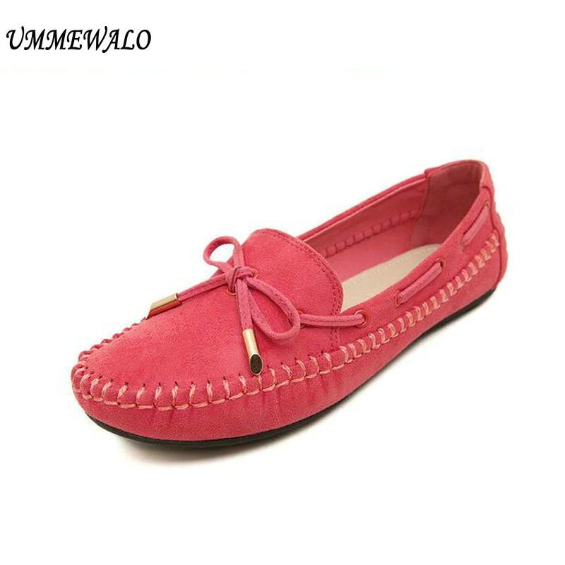 UMMEWALO Women Soft PU Leather Flat Shoes Slip On Casual Bow Loafer Shoes Ladies Rubber Sole Driving Moccasin Casual Loafer