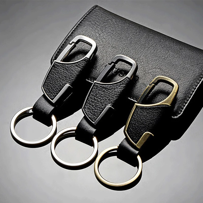 Luxury Leather Men Keychain Black Clasp Creative DIY Keyring Holder Car Key Chain For Men Jewelry Gift