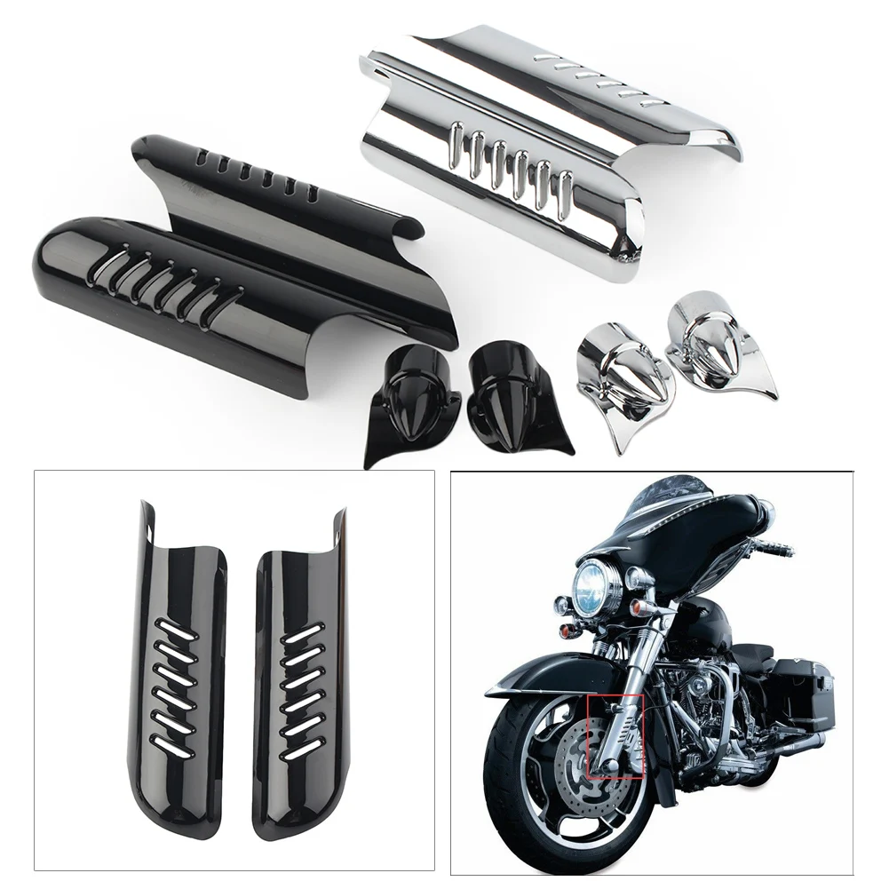 Motorcycle Fork Lower Leg Deflectors Shield Cover Chrome For Harley Touring FLHT 2000-2007 2008 2009 2010 2012 2013 Black/Chrome