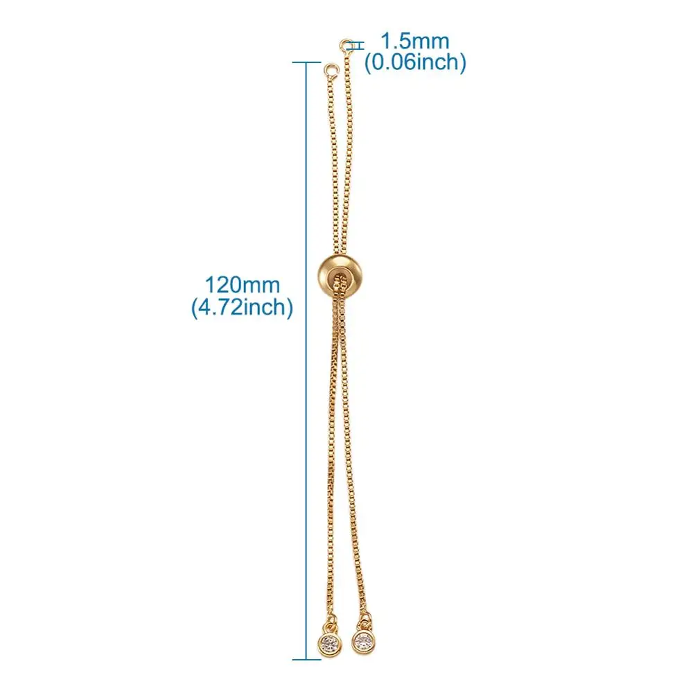 Pandahall 5pcs Adjustable Brass Slide Extender Box Chains with Cubic Zirconia Beads for DIY Bracelet Jewelry Making