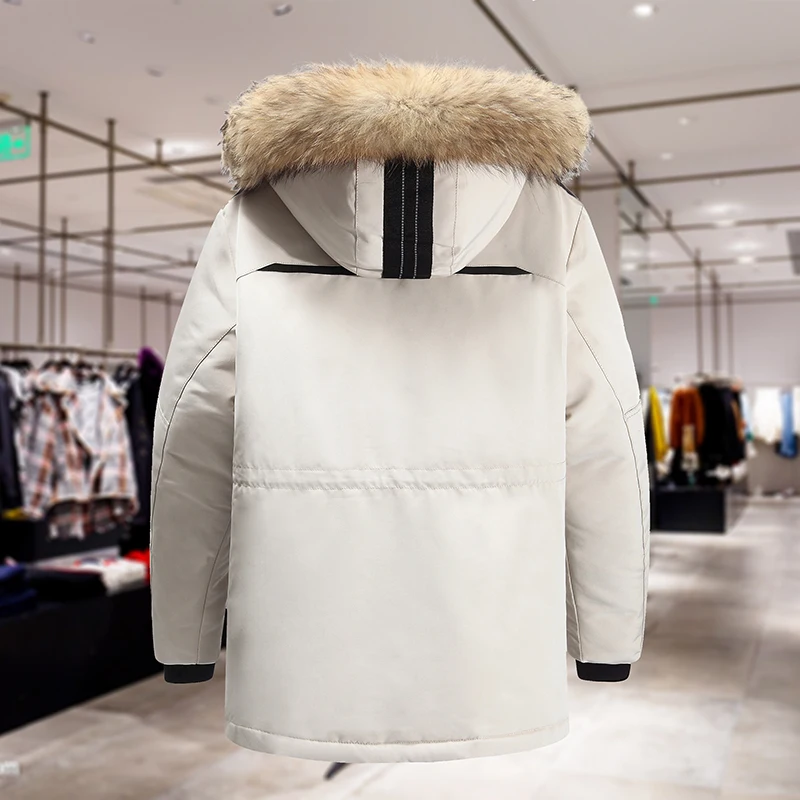 Chaqueta de plumón de pato blanco para hombre, abrigo cálido de alta calidad con cuello de piel, Parka larga gruesa a prueba de viento, chaqueta de nieve blanca