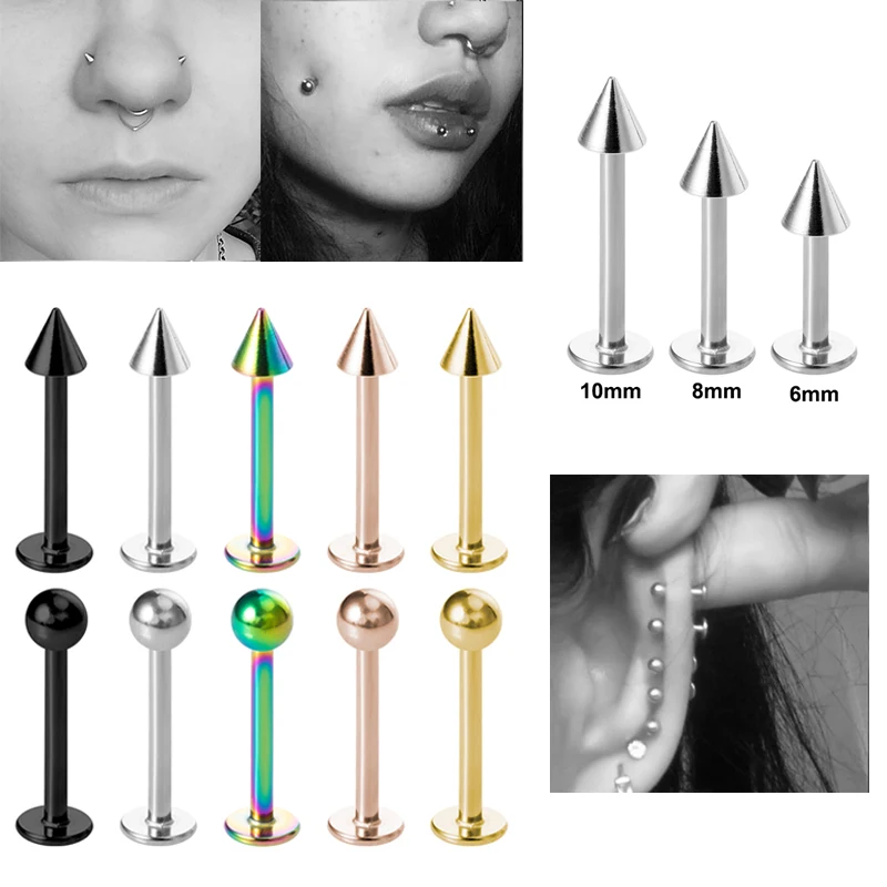 5pcs 16G Labret Lip Ring Piercing Bar Cartilage Earring Stud Women Stinless Steel Tragus Helix Barbell Monroe Ear Nose Jewelry