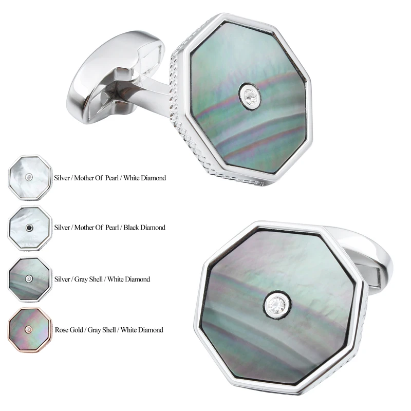 HAWSON Mother of Pearl Crystal Cuff Links High Quality Jewellry Designed For Mens Wedding Business Shirt With Nice Box