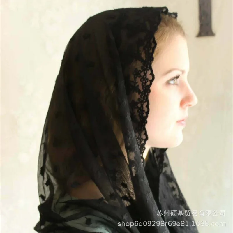 Muslim Catholic Women\'s Lace Cappa Sub-Veil Scarf ivory Black Catholic Veil