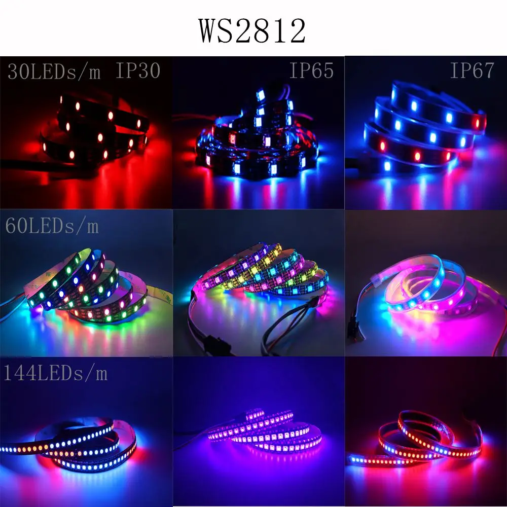 Imagem -04 - Fita Led Rgb Endereçável Individualmente Ws2811 Ws2812b Ws2813 Ws2815 1m 5m30 60 144leds por m cc 5v 12v