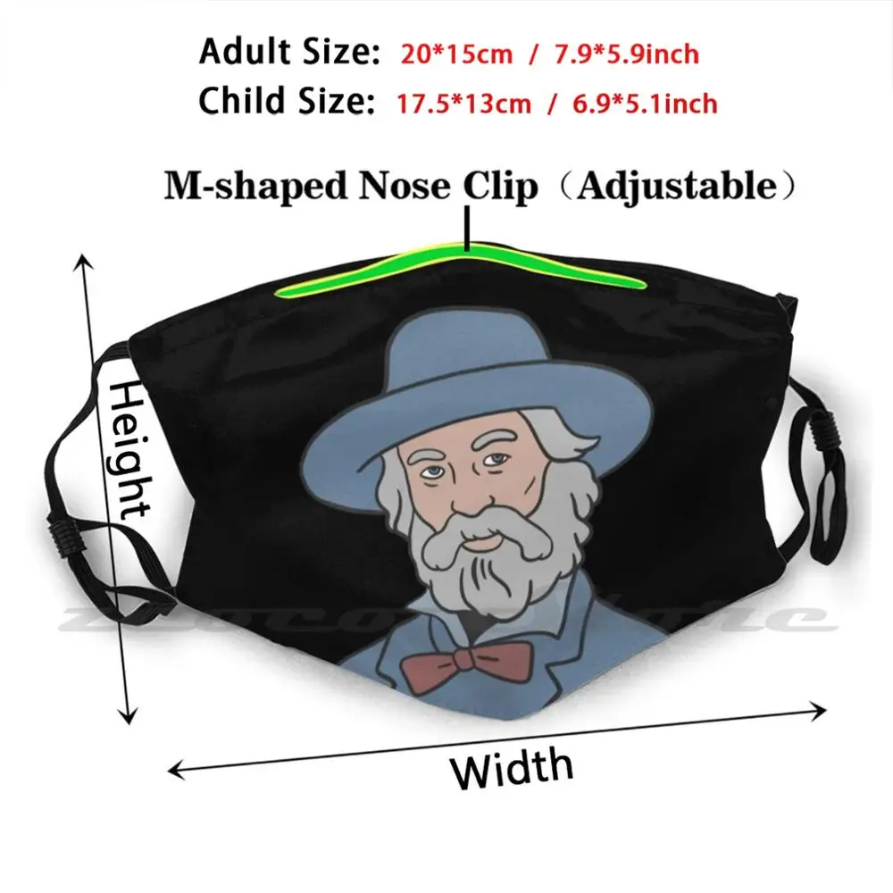 Walt Whitman Pattern Mask Adult Child Washable Pm2.5 Filter Logo Creativity Walt Whitman Quote Walt Whitman Hemingway