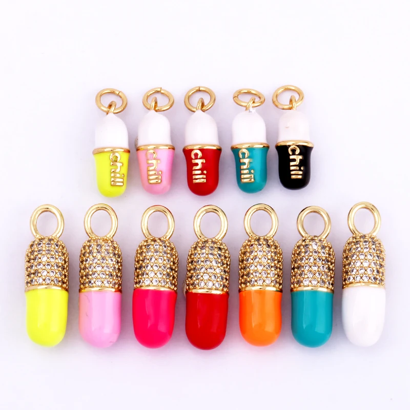 Colgante de cápsula chapada en oro, abalorio de esmalte, Rosa neón, naranja, turquesa, gota de aceite, collar, pulsera, M83