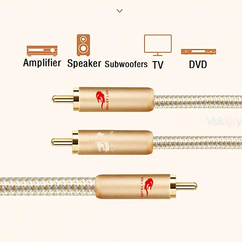 Hifi RCA do 2 x RCA męski kabel Audio do wzmacniacza głośnik Subwoofer zestaw głośnikowy typu Soundbar domu System Stereo Splitter Y sznury 1m 2m 3m