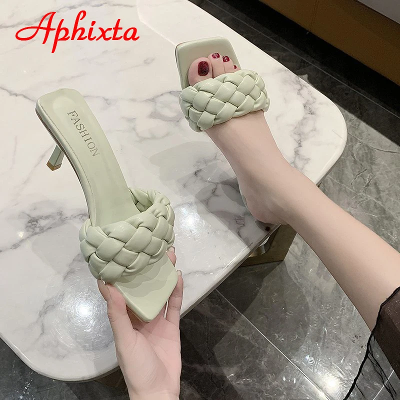 Aphixta 6 cm Heels Slides Women Braided Rope Quality Weave Open Toe Flat Casual Slipper Leisure Sandal Female Beach Flip Flops