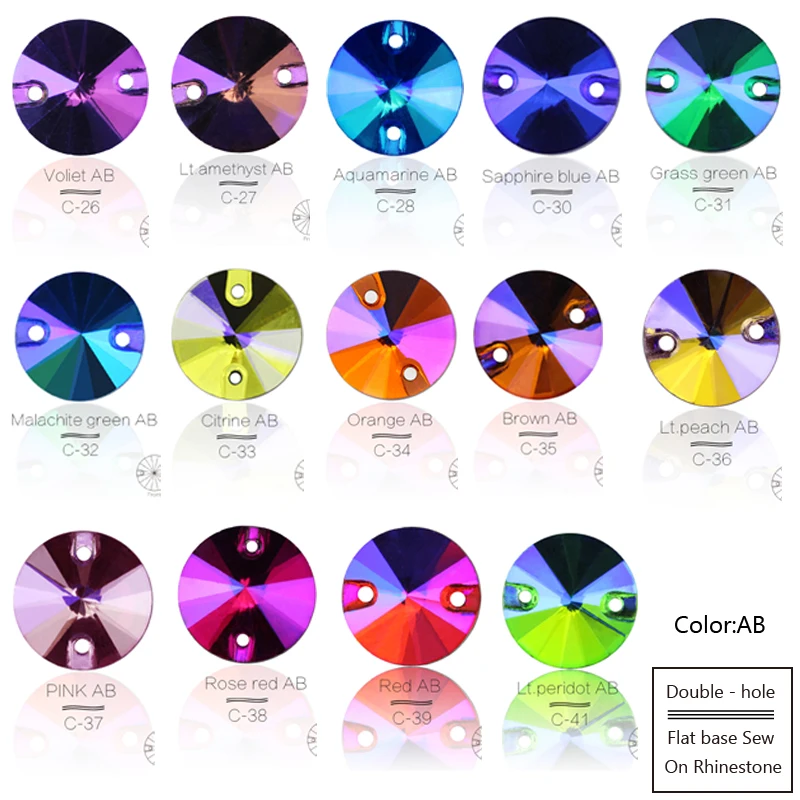 QL colorful Round rivoli sewing rhinestones AB flatback glass crystal sew on rhinestone стразы for DIY wedding dress accesssior