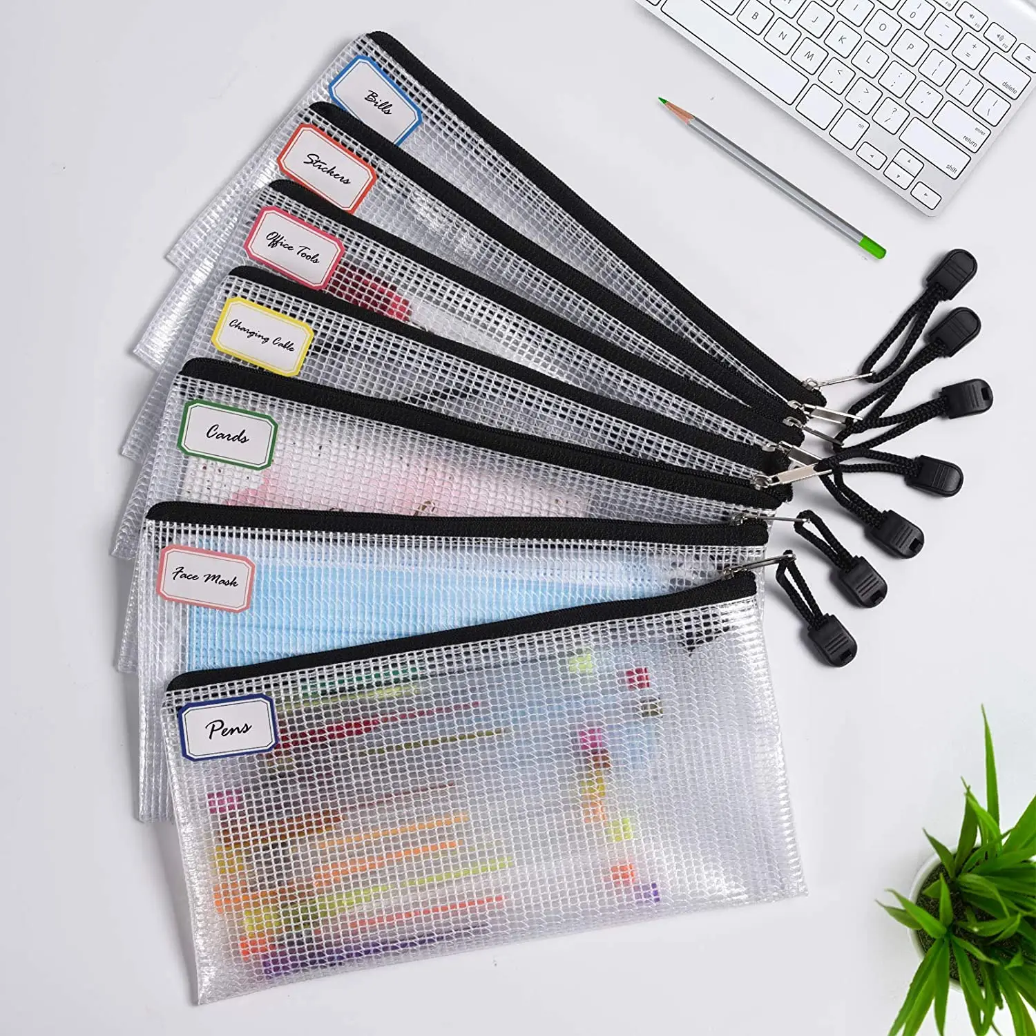 6PCS A6 Mesh Zipper Pencil Pouches, Waterproof Tear-Resistant File Folders Organizer Bags, for School Office Home Travel Storage