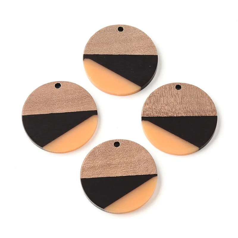 6PC Round Tricolor Splicing Earrings Accessories Natural Wood Resin Splicing Handmade DIY Making Charms Jewelry Components