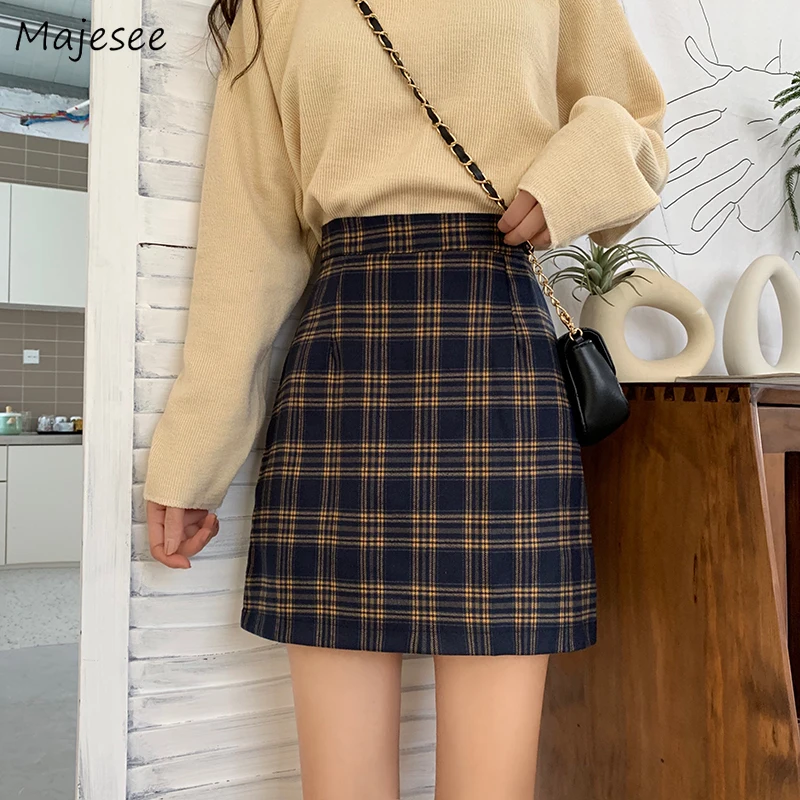 

Skirts Women Plaid Simple Student Girls Korean Style Vintage Elegant Harajuku All-match Casual Womens Mini Skirt Fashion Ulzzang