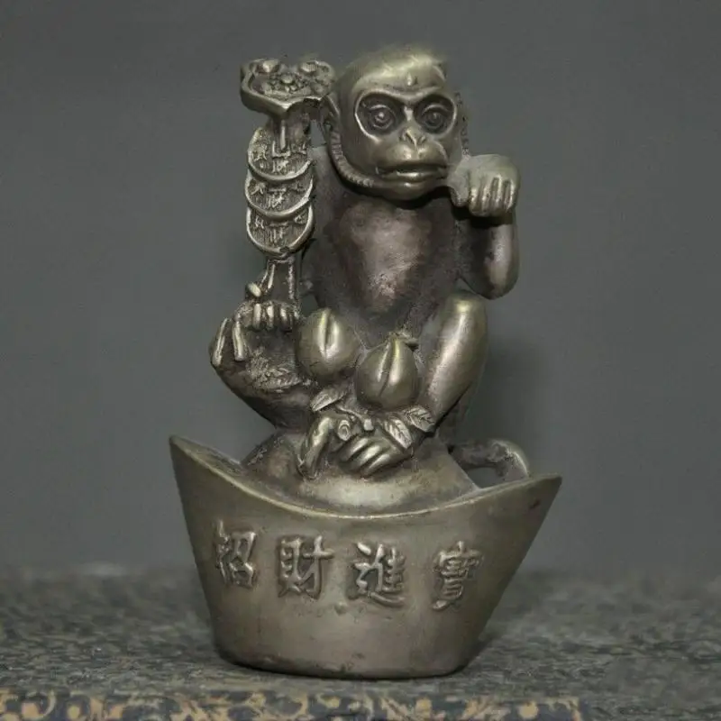 Old Chinese Fengshui Ingots Ruyi Peach Monkey Statue Home Decor Collection Ornaments Mascot Statues et Sculptures