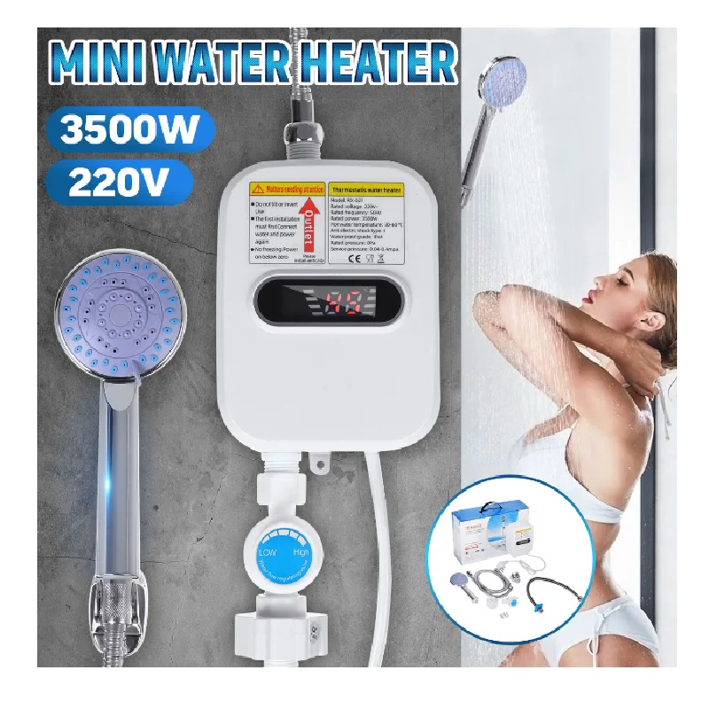 Tankless Water Heater Shower 3500W Instant Water-Heater Electric Tap Heating Instant Hot Water for Kitchen and Bathroom