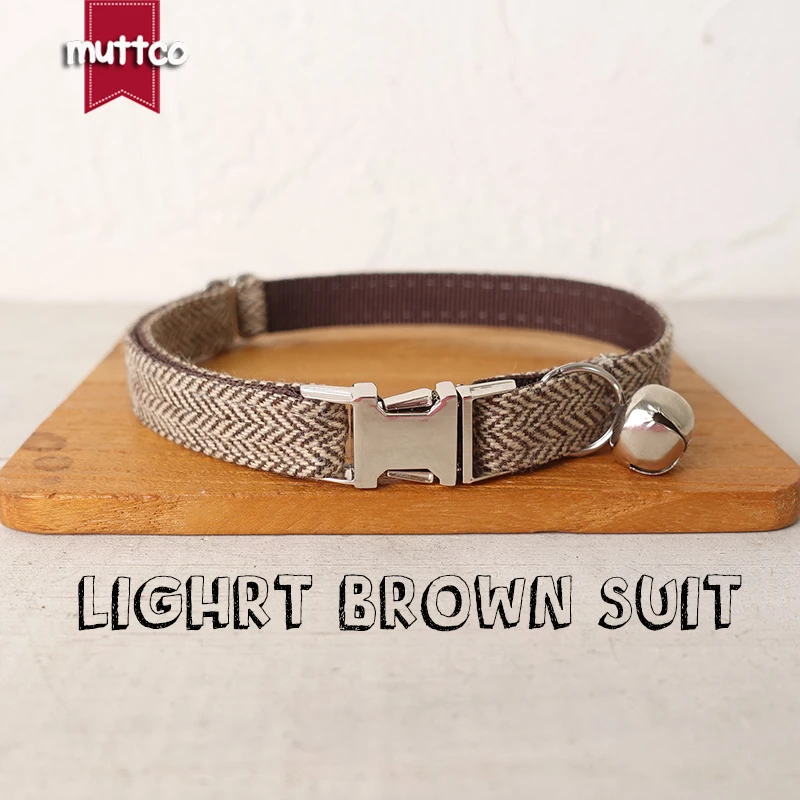 MUTTCO Retailing cute and beautiful self-design personalized cat collars LIGHRT BROWN SUIT handmade collar  2 sizes UCC119