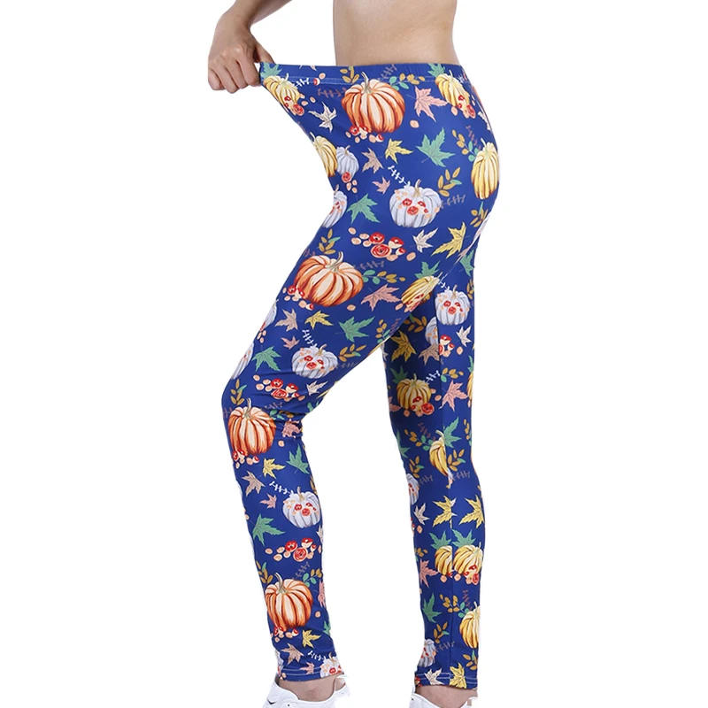 YSDNCHI คริสต์มาสฟักทอง PrintingWomen Leggings Workout กางเกงสูงเอวยืดหยุ่นโพลีเอสเตอร์ยืดฟิตเนส Leggins