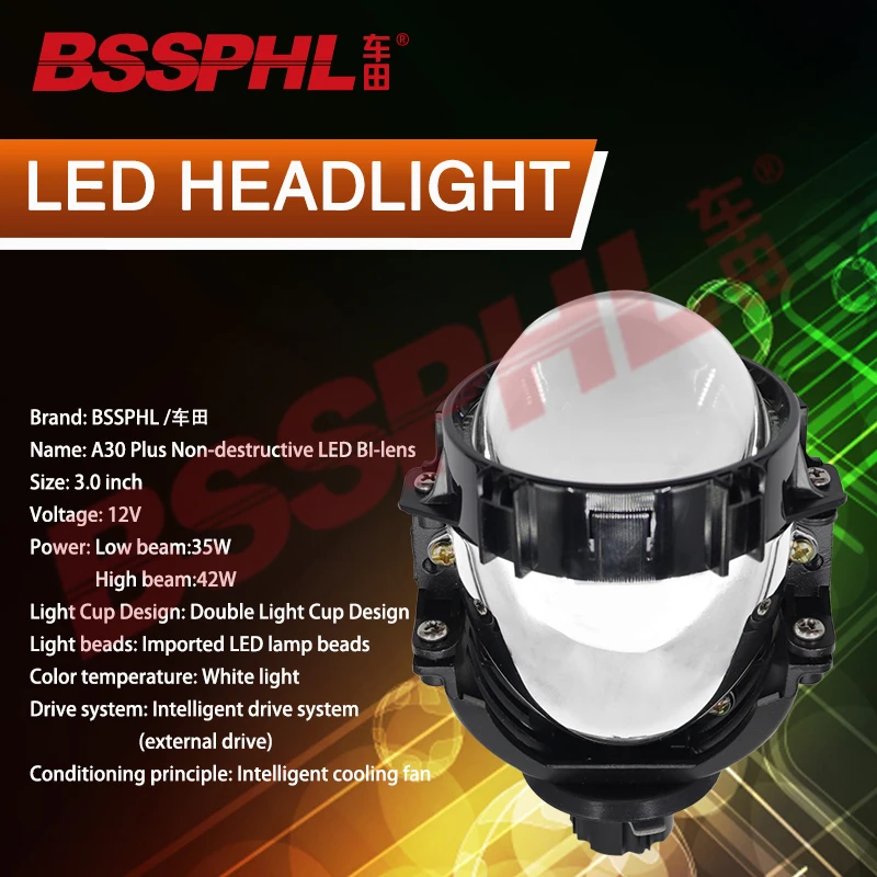 BSSPHL Bi LED Headlight Lens Projector  Car Motorcycle  3.0  inch Dual Reflector Diode Chips Car Lights Accessories Retrofit