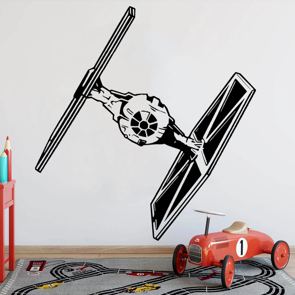 Spaceship Wall Decals Home Decor Boys Children Room Tie Fighter Vinyl Nursery Dormitory Home Decor Interior Wall Sticker Y732