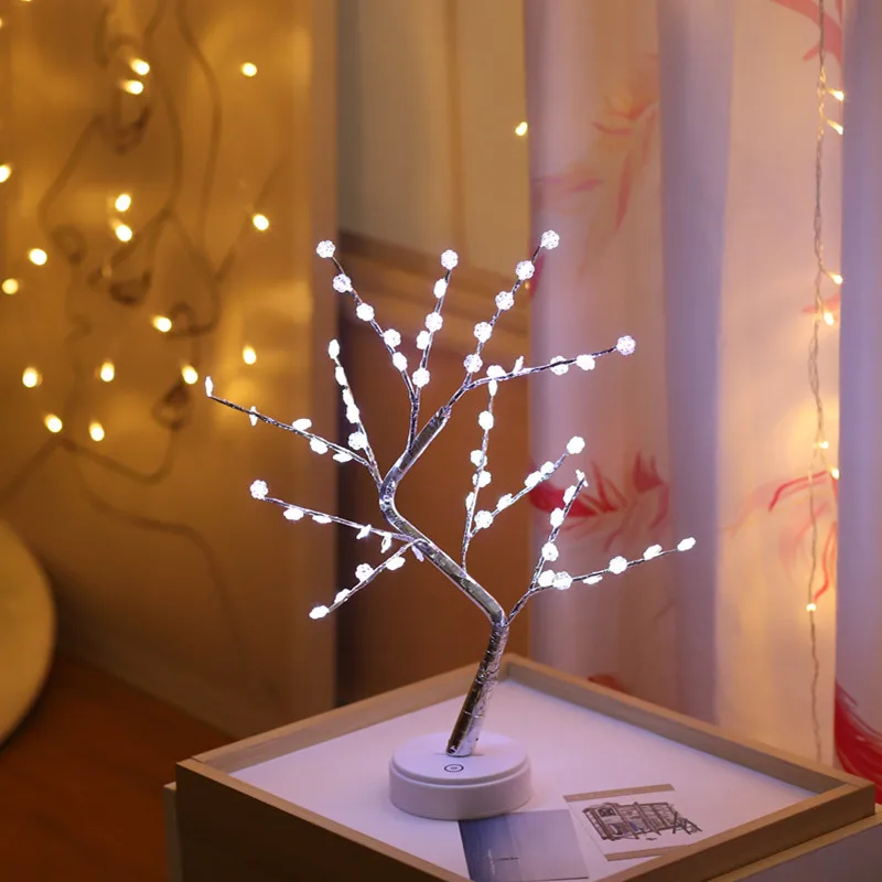 Christmas Tree Lights Garland Decorations For Home Led Fairy Night Light Bedside Study Table Lamp 108 Beads Battery USB Operated