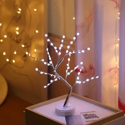 Christmas Tree Lights Garland Decorations For Home Led Fairy Night Light Bedside Study Table Lamp 108 Beads Battery USB Operated