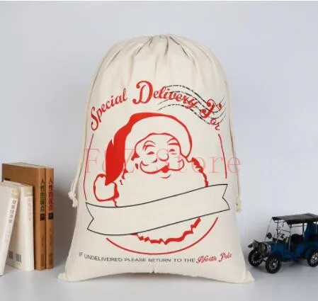 100pcs/lot 12 Styles Large Christmas Canvas Santa Sack Drawstring Gift Bag Stripe Santa Sac