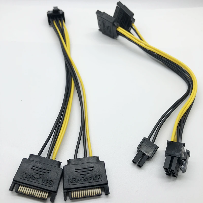 

SATA 2 x 15Pin M to Graphics card PCI-e PCIE 8 (6+2) Pin F Video Card Power Supply Cable 8pin to Sata Y Splitter Adapter 18AWG