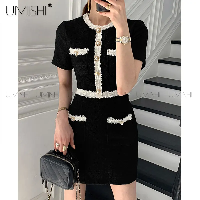 Tassel Button O-Neck Short Sleeved Mini Women’s Dress Patchwork Vintage Elegant Ladies Summer Korean Fashion Party Wrap Dresses