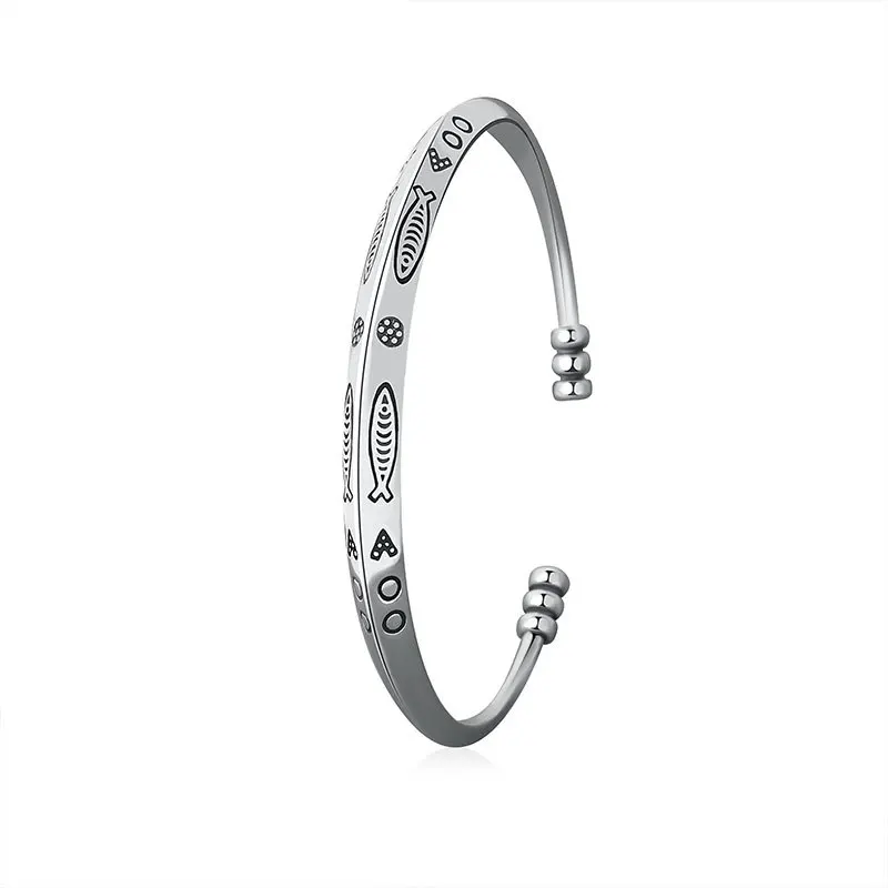

Buyee 925 Sterling Silver Female Ethnic Bangles Circle Fish Pattern Gray Bangle for Women Fashion Party Fine Jewelry Gift