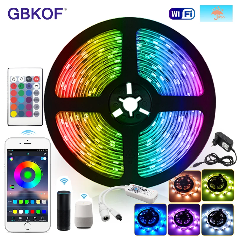 

Magic Home RGB LED Strip Light WIFI Controller Waterproof 5050 RGB 5M 10M 15M DC12V Adapter Flexible Tape With Alexa Google Home