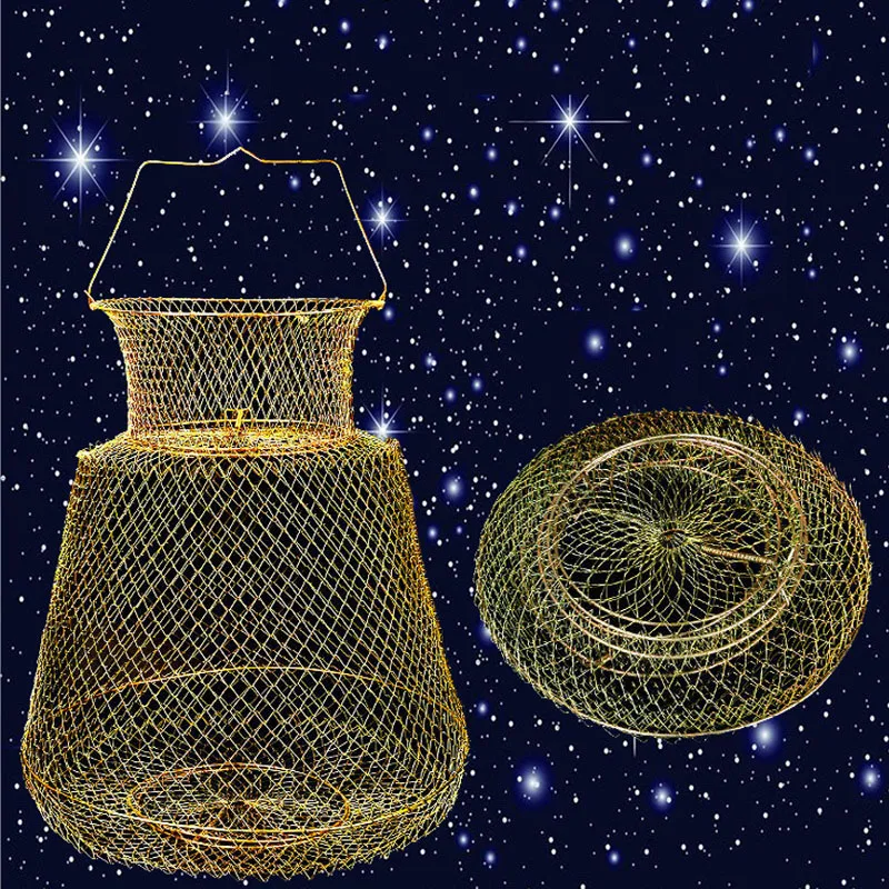 Durable Foldable Stainless Steel Wire Fishing Basket Cage Prawn Shrimp Minnow Bait Trap lure Net Sea Tackle mesh portable