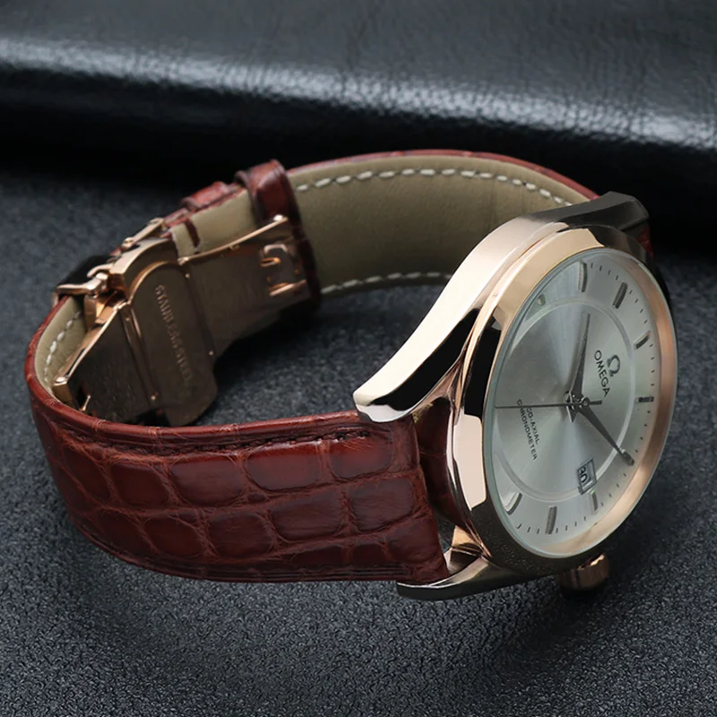 12 14 16 18 20 22 24mm Crocodile Leather Alligator Strap for Longines Master Omega Men and Women Butterfly Clasp Watchband