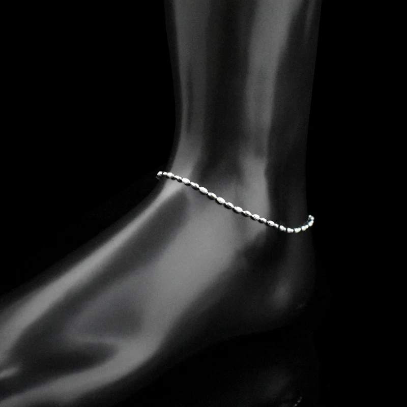 New Fashion Ladies Small Meter Bead Chain Anklet 925 Sterling Silver Olive Grain Beaded Anklets Bracelet Women Foot Jewelry Gift