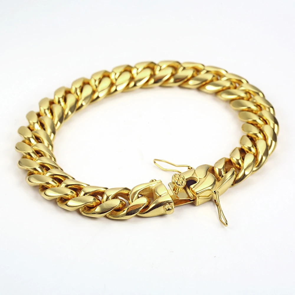 Stainless Steel Miami Curb Cuban Chain Bracelets Hip Hop 18K Gold Plated Jewelry Men Women Accessories Link Lock Clasp Bangles