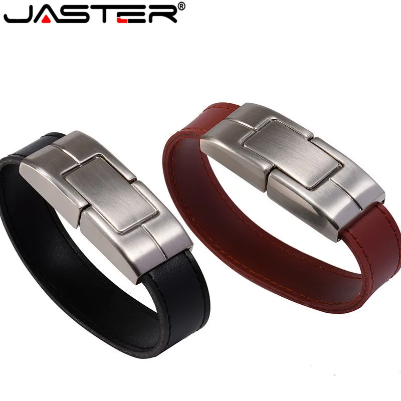 JASTER USB flash drive Leather Pen drive Metal Memory stick Wrist band Pendrive Creative gifts 64GB 32GB 16GB 8GB 4GB U disk