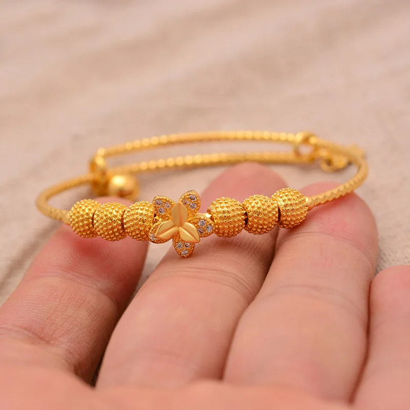 

1pcs Ethiopian Arab Africa Jewelry Flower Bangles For Baby / Kids Gold Color Bracelet Circlet Jewelry Children Gifts