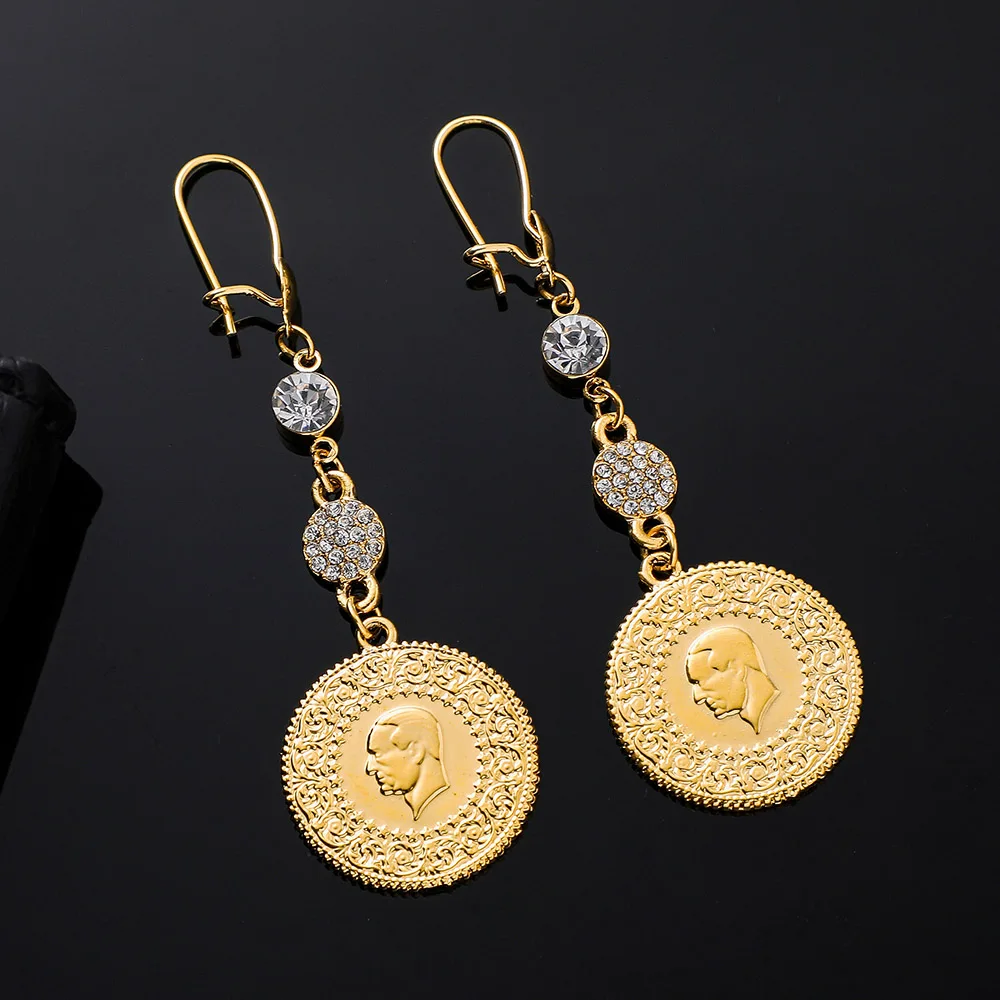 Gold Color Muslim Islamic Allah Coin Earrings for Women/Girls Iran Persian Turkish Jewelry Drop Earring Arab Coins Middle East