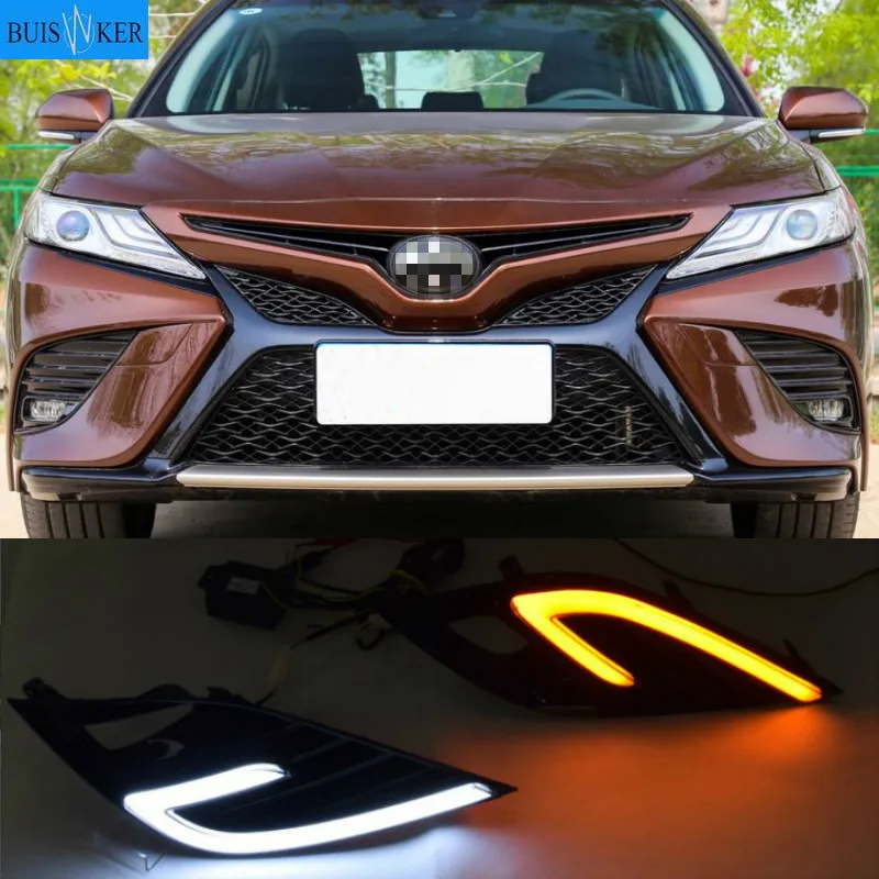 

2pcs For Toyota Camry 2018 2019 XSE SE DRL LED Fog Lamp Daytime Running Lights Driving Light With Turn Signal lamp