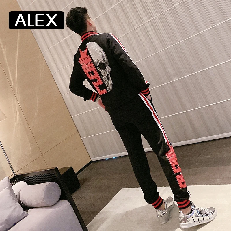 AlexPlein Joggers Women Sweatjacket Streetwear Rhinestones Star Skull Zipper Femme Hiphop 100% Cotton Couple clothes Sports  New