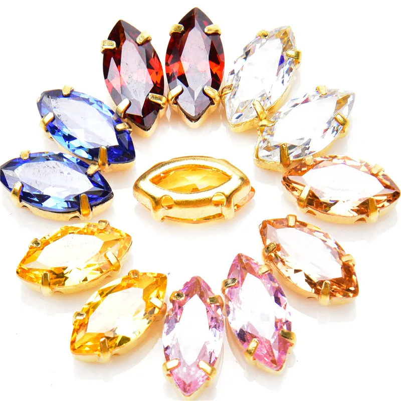 High Quality 5A Zircon Crystal Diamond Colorful 5X10Mm Classical Small Horse Eye Gold Claw Sew On Stone Pointed Back Rhinestones