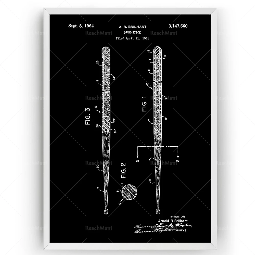 عصي الطبلة 1961 براءة اختراع طباعة الجدار ملصق فني مخطط الهدايا
