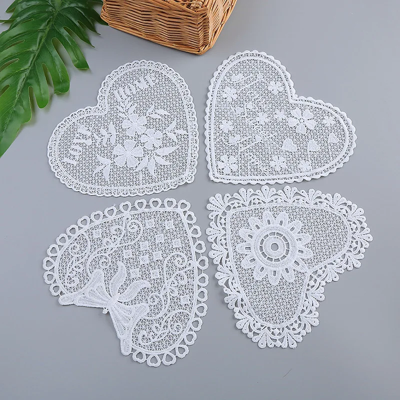 17.5X15.5cm Width White Embroidered Love Silk Lace Fabric Clothing Apparel DIY Handmade Home Furnishing Bedding Patch Sewing