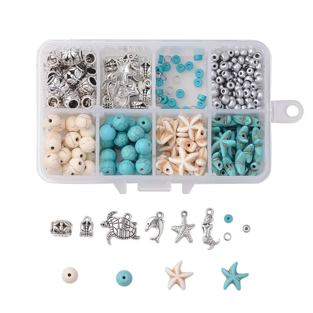 

1 Box Jewelry Findings Set Supplies Kit with Synthetic Beads Alloy Pendants & Beads and Baking Paint Glass Seed Beads