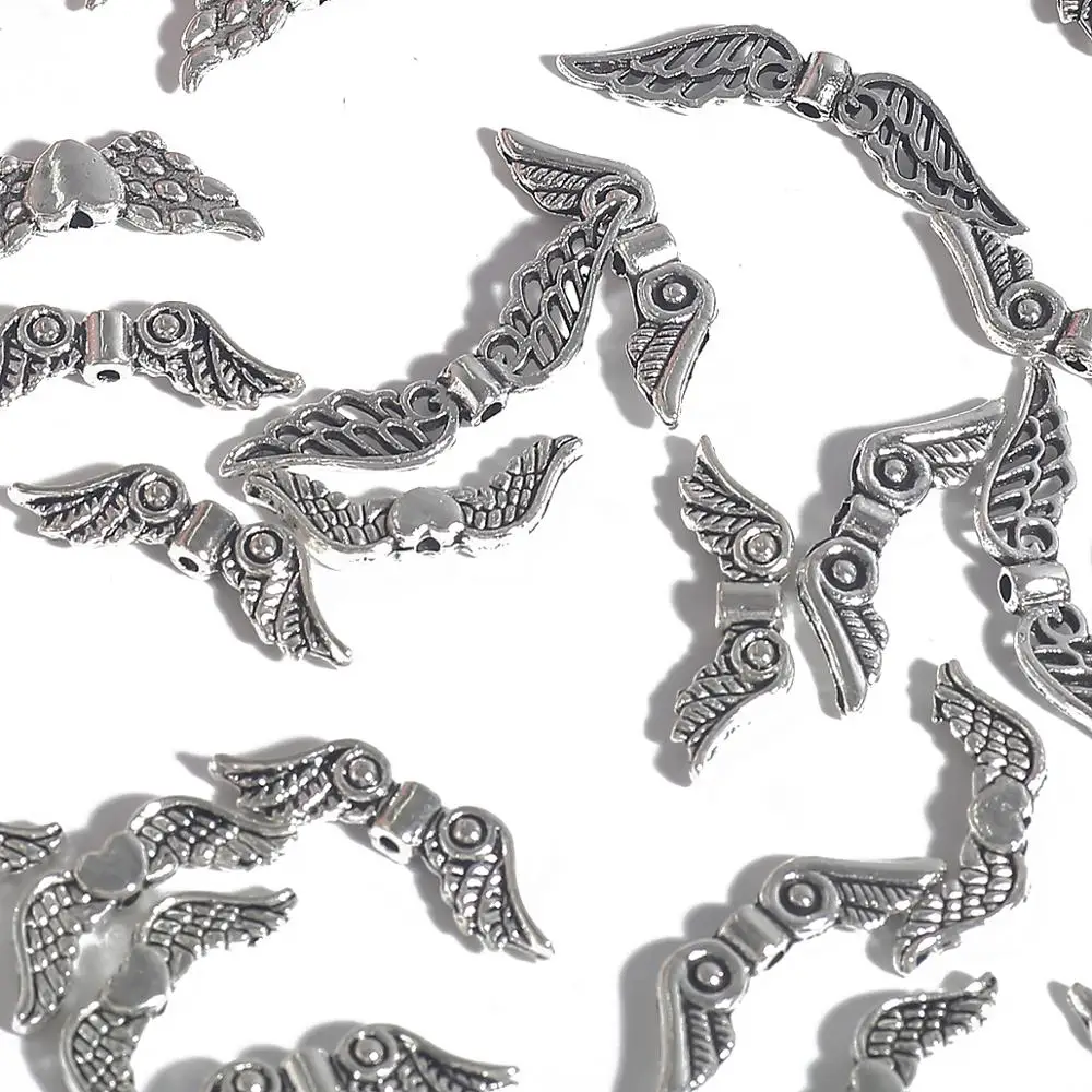 20Pcs Antique Silver Color Hollow Angel Wing Charm Spacers Beads For Jewelry Making Accessories DIY Earrings Necklace Bracelet