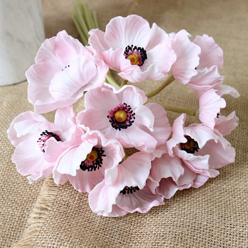 10Pcs/lot High-grade PU Poppy Artificial Flowers Decoration Party Wedding Bride Handholding Bouquet Farmhouse Decor Fake Poppies