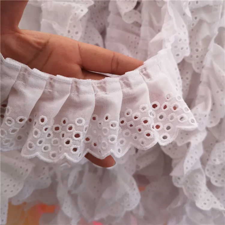 6CM Wide White 3D Cotton Folded Lace Embroidered Neckline Collar Applique Ribbon Ruffle Trim Dresses Guipure DIY Sewing Supplies