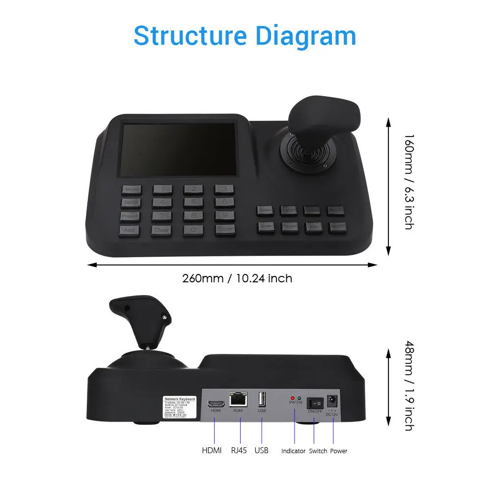 PTZ Keyboard Controller Joystick Network CCTV Pan Tilt For IP Camera LCD For ONVIF 5MP Auto Tracking PTZ Camera