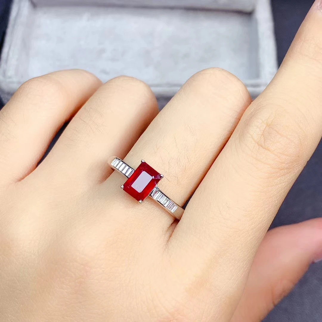 KJJEAXCMY fine jewelry 925 sterling silver inlaid natural ruby Girls luxury Chinese style new burnt gem square ring support test